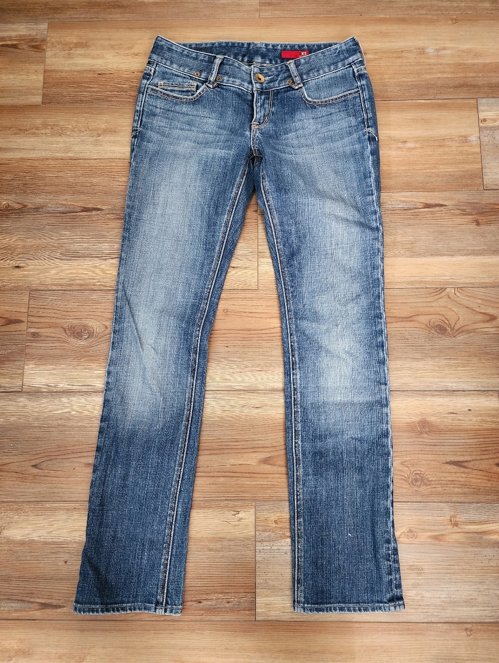 Vintage Y2K Express X2 Jeans Women's 6 Blue Embroidered Pocket Low Rise